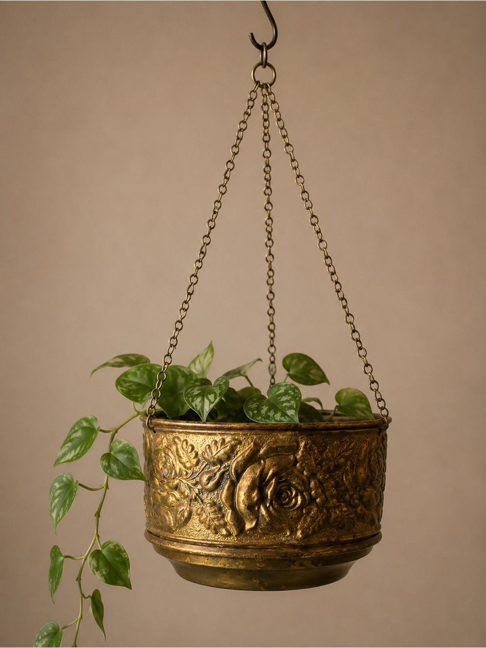 Vintage Hanging Brass Planter